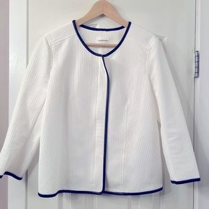 Club Monaco white jacket with black faux leather trim